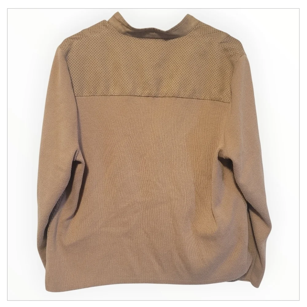 Allison Daley Petite Tan Faux Suede Zip Jacket Perforated Lightweight - Picture 3 of 10